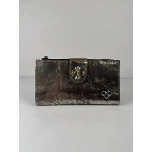 Patricia Nash‎ Leather Marene Floret Twist Lock Wallet Choco Metallic
